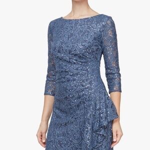 Alex Evenings Sequin Lace A-Line Gown in Wedgewood